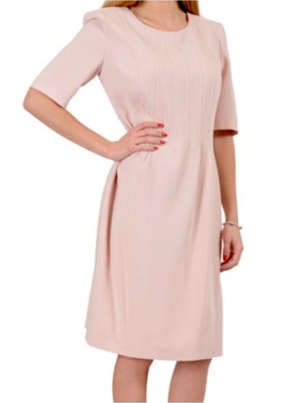 Hugo Boss Digalia Blush Pink Sheath Dress Short Sleeve Pintuck Detail US 8 NWT